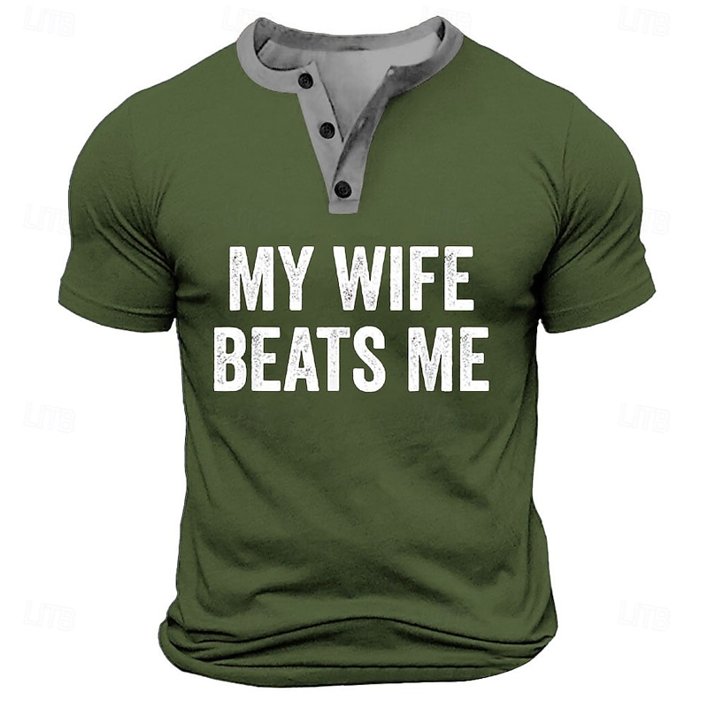 Men's Funny Short Sleeve Henley T-Shirt 