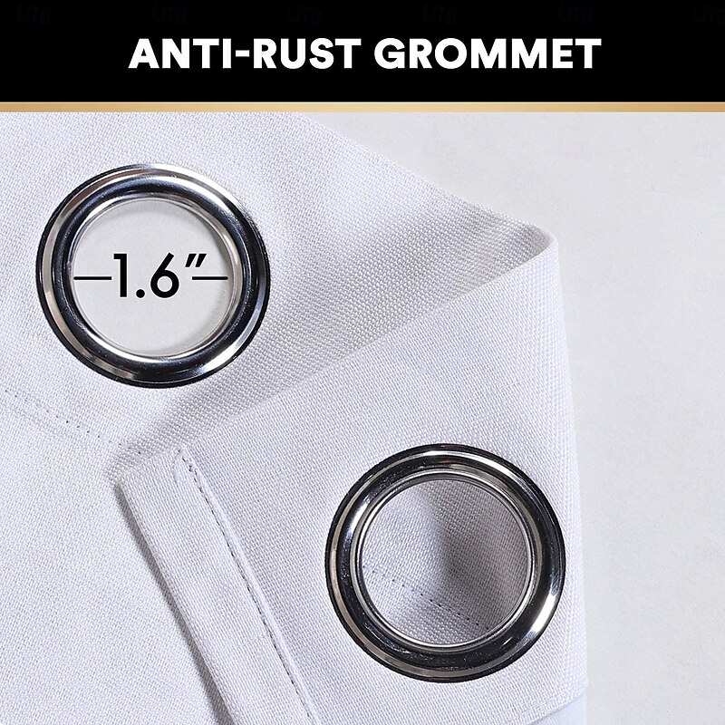 Linen Texture Curtains for Bedroom Solid 100% Blackout Thermal Insulated with White Liner Room Darkening Curtains/Draperies for Living Room Nursery 2 Pieces, W52 x L843