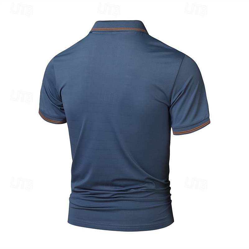 Men's Golf Shirt Golf Polos Shirts Work Casual Lapel Short Sleeve Basic Modern Plain Patchwork Buttons Summer Regular Fit Lake blue Black White Navy Blue Golf Shirt2