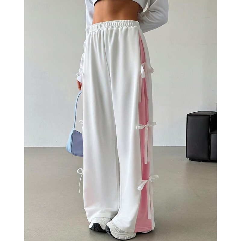 Women's Sweatpants Pants Trousers Track Pants Fashion Streetwear Full Length Mid Waist Color Block Patchwork Elastic Waist Breathable Comfortable Micro-elastic Street Daily Wear White Pink Coffee2
