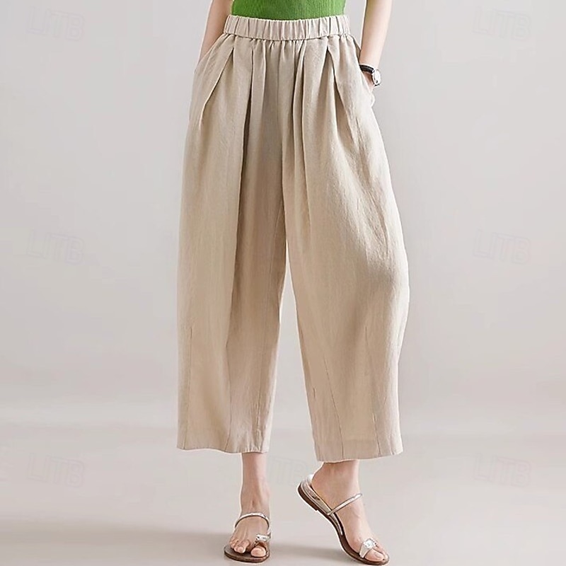 Retro Vintage Medieval Renaissance Ankle Length Pants Wide Leg Pants Solid Color Fancy Dress Women's Vacation Casual Daily Adults' Pants Spring & Summer