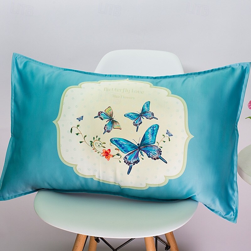 Couple Butterfly Satin Pillowcase Plain Weave Creative Cartoon Pillowcase Chinese Style Retro Silky Pillowcase