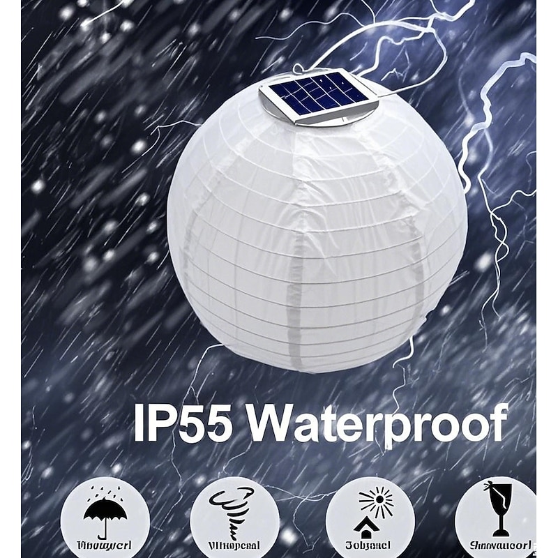 12" Solar Paper Lanterns Powered Lanterns Waterproof Outdoor Nylon Cloth Paper Lantern Lamps Garden Hanging4