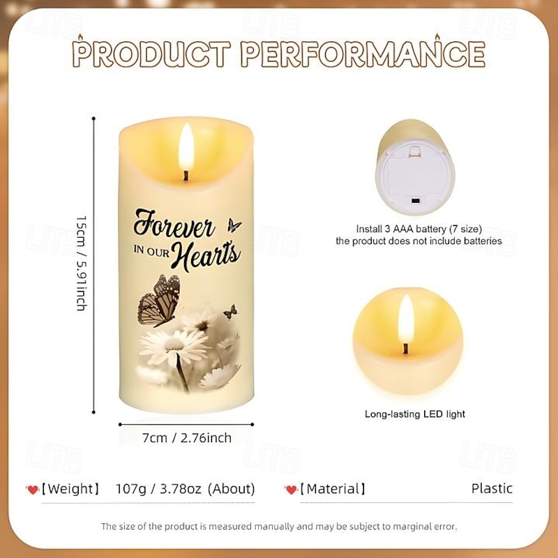 Personalized Memorial LED Candle Custom Photo Sympathy Gifts For Loss Of Loved Ones, Forever In My Heart Elegant Keepsake Light for Bedroom Home Decor Tribute Display2