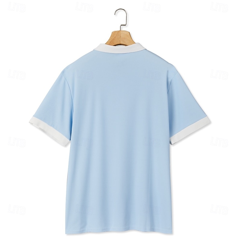 Men's Golf Shirt Pique Polo Shirt Work Casual Lapel Ribbed Polo Collar Short Sleeve Basic Modern Color Block Patchwork Pocket Spring & Summer Regular Fit Black Burgundy Navy Blue Light Blue Golf Shirt3