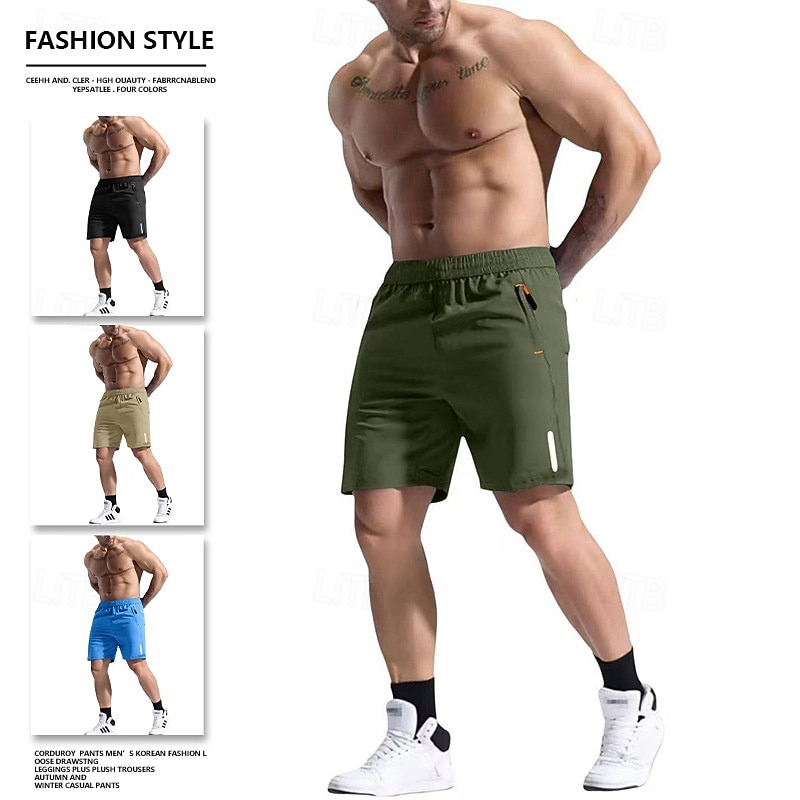 Men's Shorts Summer Shorts Casual Shorts Pocket Drawstring Elastic Waist Plain Comfort Breathable Knee Length Outdoor Vacation Sport Casual Lake blue Black2