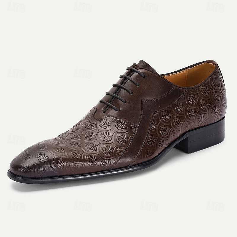 Men's Brown Embossed Leather Oxfords – Kentucky Derby Shoes for Business and Special Events2