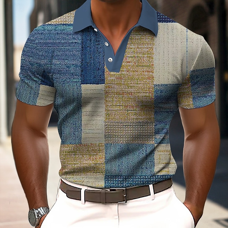 Men's Color Block Polo Short Sleeve Polo Shirts Collared Shirts Casual Outdoor Athleisure Daily Wear 3D Print Summer Blue Purple Green