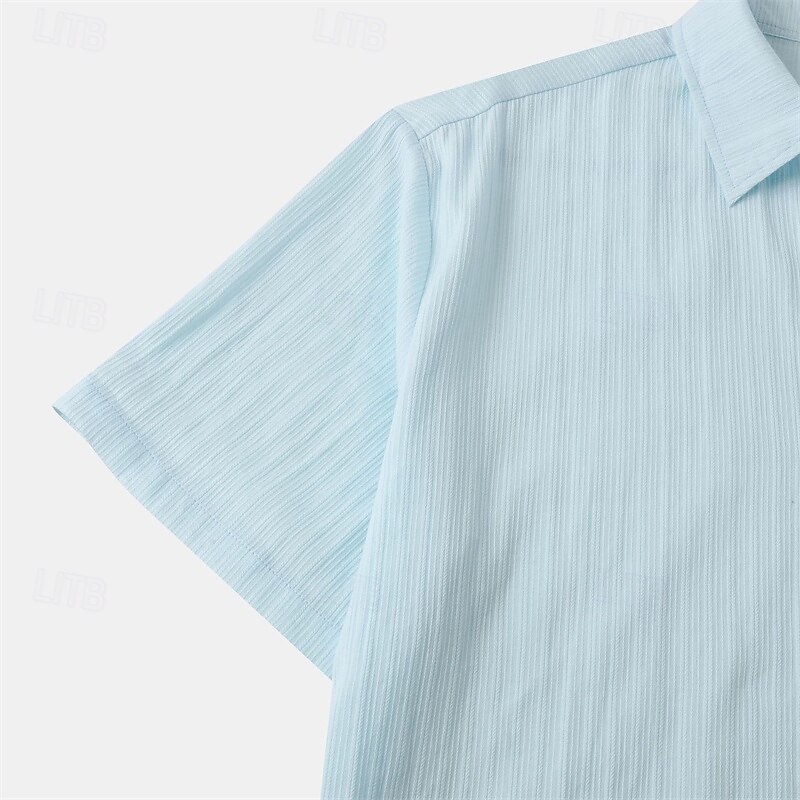 Men's Shirt Casual Shirt Button Up Shirt Plain Vacation Street Black White Yellow Light Green Short Sleeve Lapel Summer Clothing Apparel Button-Down4