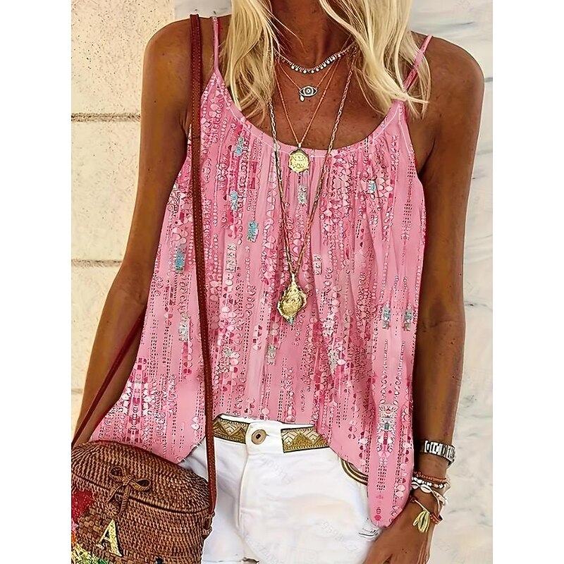 Women's Camisole Tank Top Tie Dye Bohemia Vintage Daily Sleeveless Strap Scoop Neck Regular Tops Daily Backless Print Pink Blue Fuchsia Summer Spring3