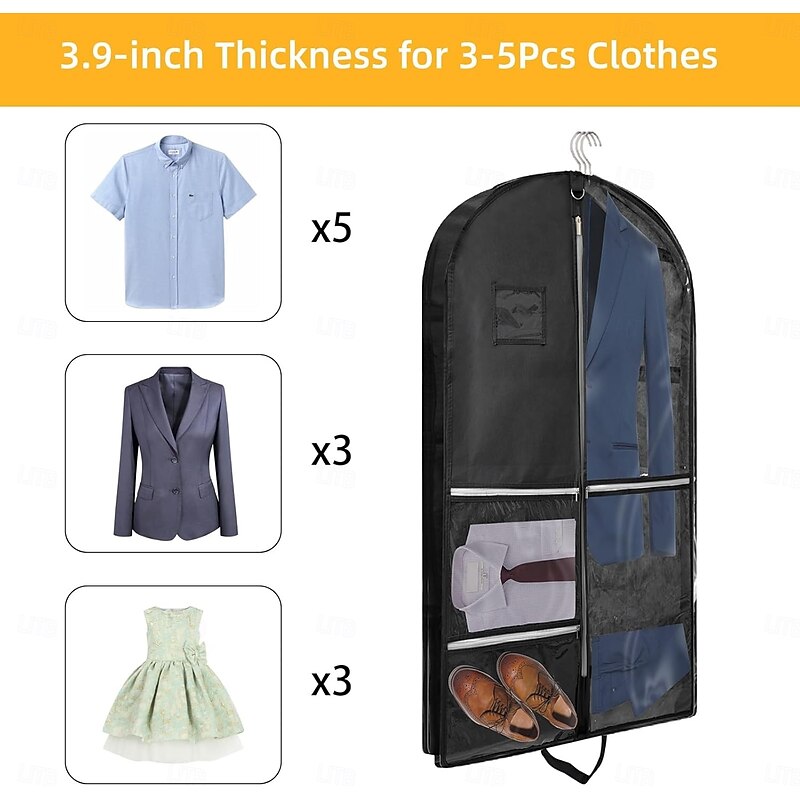 Suit Garment Bag with 4 Pockets and Buckle Strap, 110 x 60 cm Foldable Non-Woven Travel Clothes Cover with Carry Handle, Dustproof Storage Bag for Men's Coat, Jacket, Kids Clothing4
