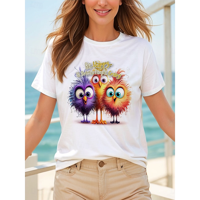 Women's T Shirt Graphic Animal Bird Vintage Stylish Classic Short Sleeve Crew Neck Round Neck Regular Tops Daily Print White Pink Light Blue Summer Spring