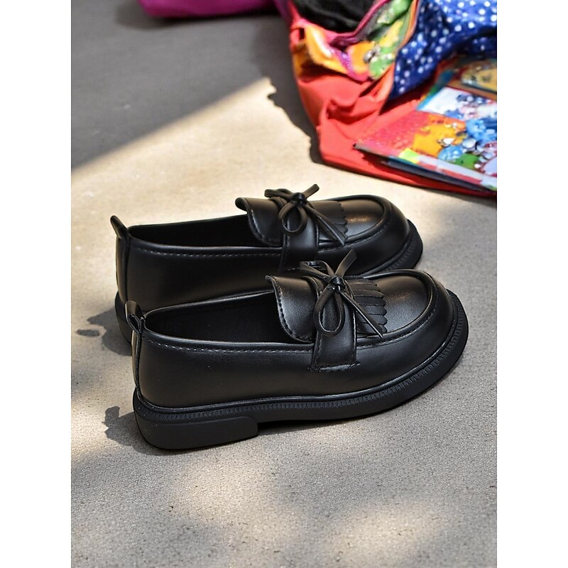 Little Girls' Faux Leather School Loafers with Fringe and Bow – Comfortable Moccasin Style Shoes for School & Daily Wear2