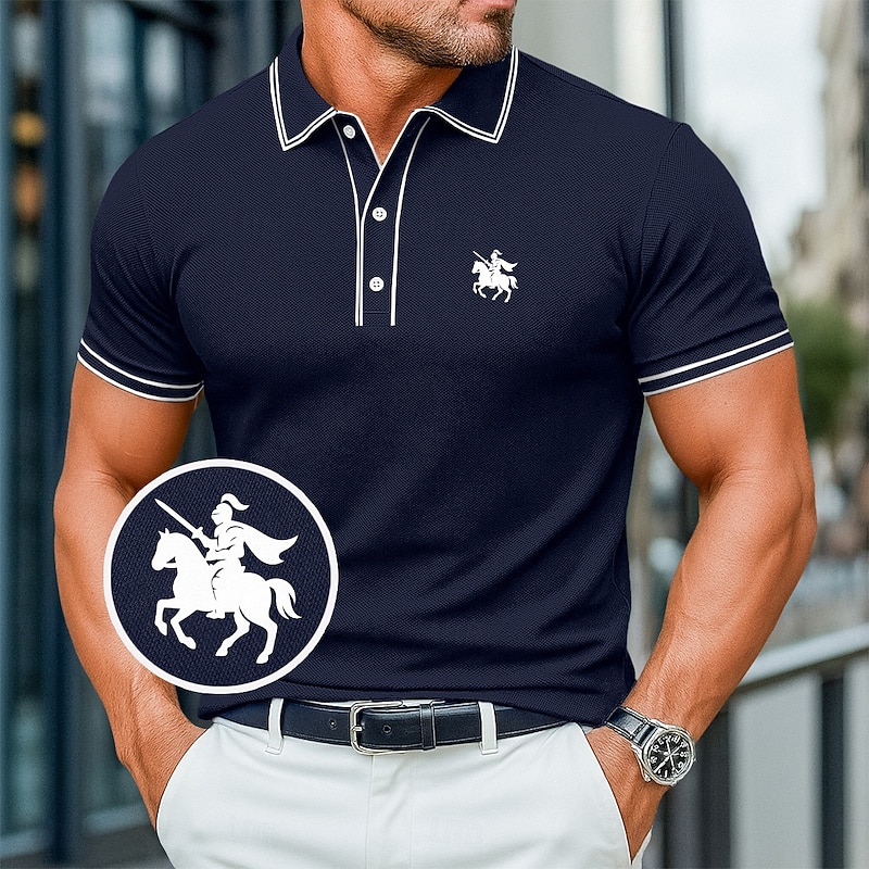 Men's Cotton Polo Shirt Golf Polos Shirts Work Business Ribbed Polo Collar Classic Short Sleeve Basic Modern Solid Color Buttons Basic Spring & Summer All Seasons Regular Fit Dark Red Black Navy Blue