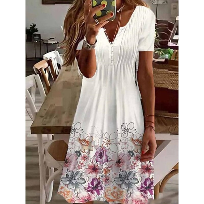 Women's Mini Dress A Line Dress Summer Dress Casual Daily Regular Fit Graphic Short Sleeve Notched Neck Black White Pink Green Summer
