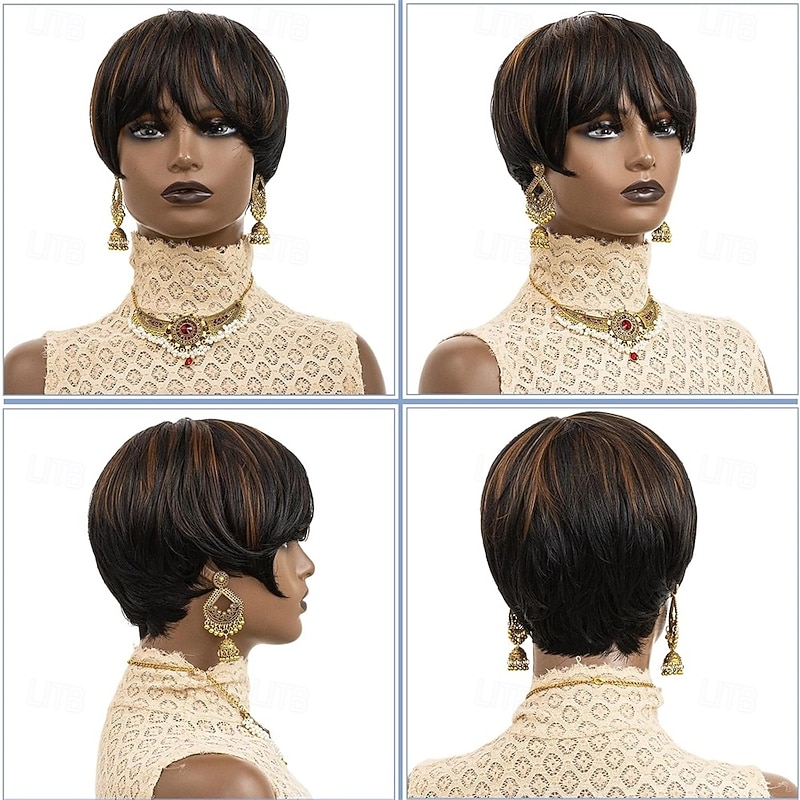 Pixie Cut Wigs for Black Women Synthetic Wavy Pixie Black Omber Auburn Wigs for Women Short Hair Straight Pixie Wig Short Curly Wigs for Black Women2