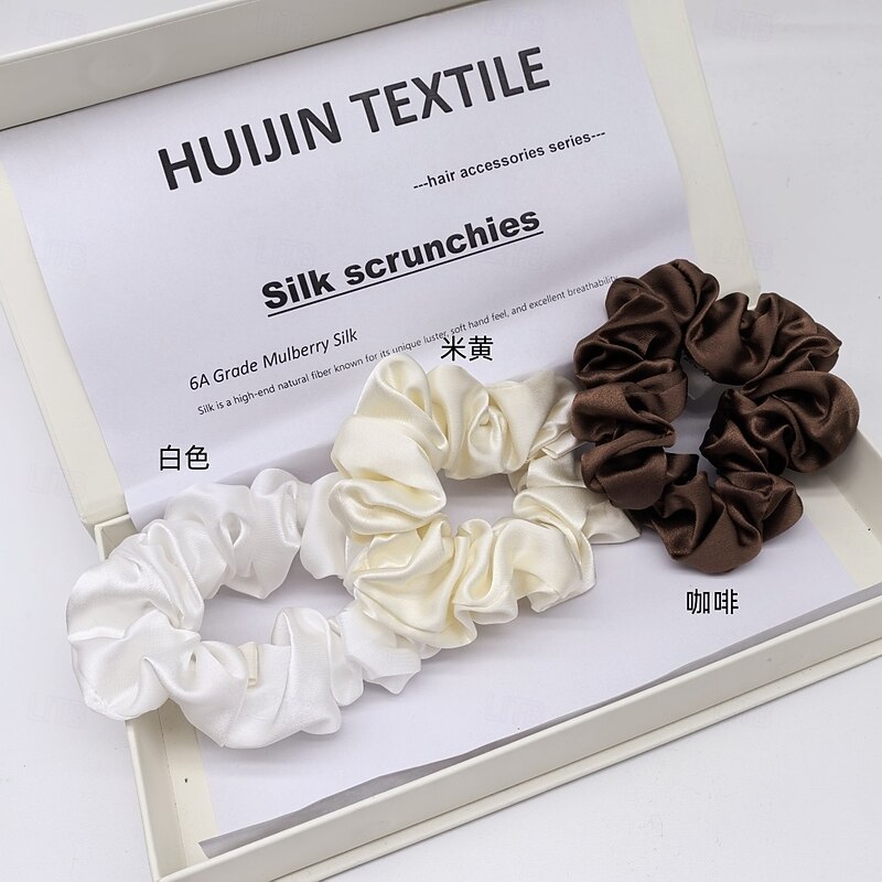 Silk Hair Scrunchies Ties for Frizz & Breakage Prevention, 100% Mulberry, No Damage, Elastic Ponytail Holders, 1Pc4