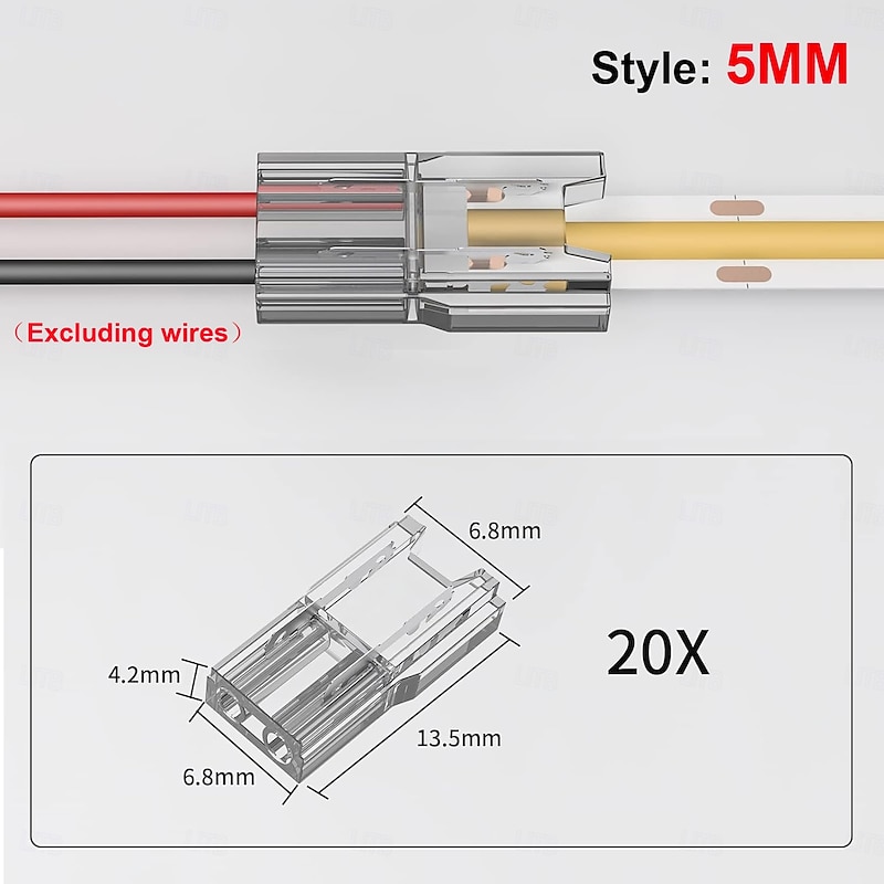 COB LED Strip Connectors 10 PCS 20 PCS 5mm 8mm 10mm 2-pin LED Strip Connectors LED Tape Connectors Transparent Solderless no Dark Areas Suitable for LED Light Connectors DIY COB/SMD4