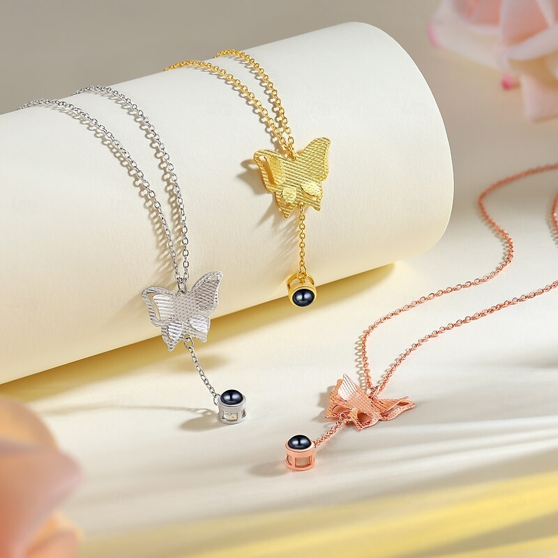 Personalized Photo Projection Necklace Custom Best Gift for Mom, Wife, or Girlfriend, Butterfly Shape with Photo and Projection Stone, Perfect for Mother's Day, Valentine's Day, Christmas, Birthday3