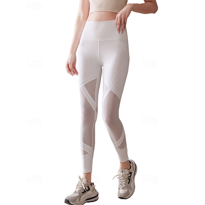 Women's Yoga Pants Yoga Leggings Mesh Butt Lift Tummy Control High Waist Pilates Gym Workout Workout Tights Solid Color Black White Blue Spandex Fall Sports Activewear Stretchy Skinny4