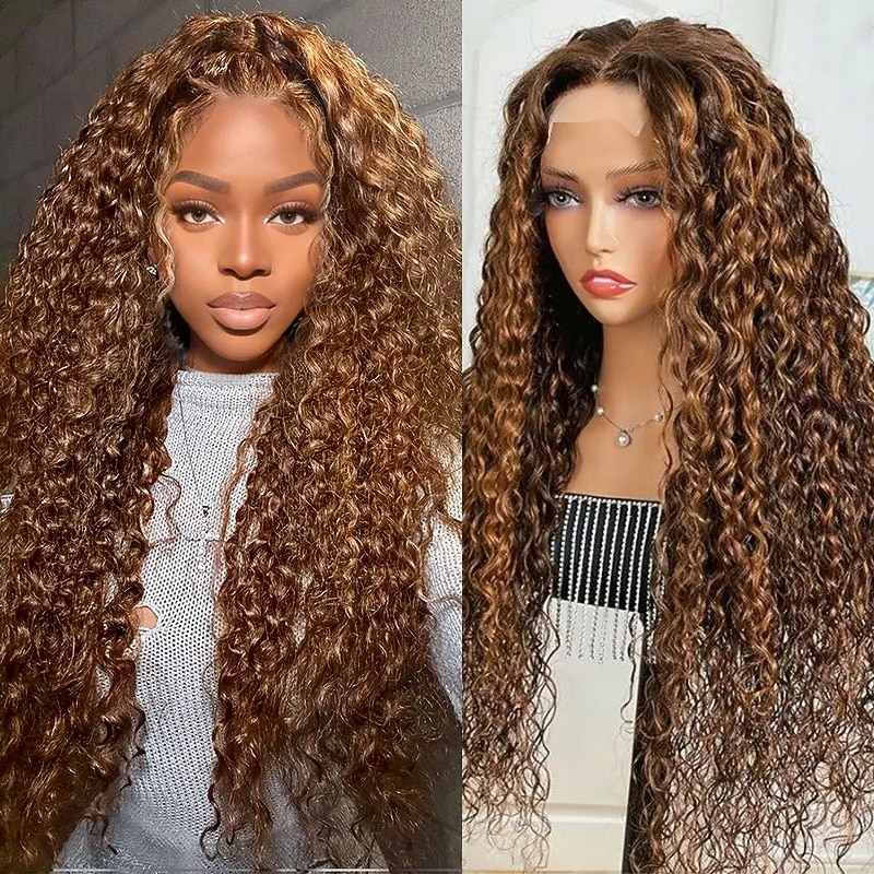 4x4 High highlight P4/27 Piano color lace wig Deep Wave Lace wig 150% density human hair