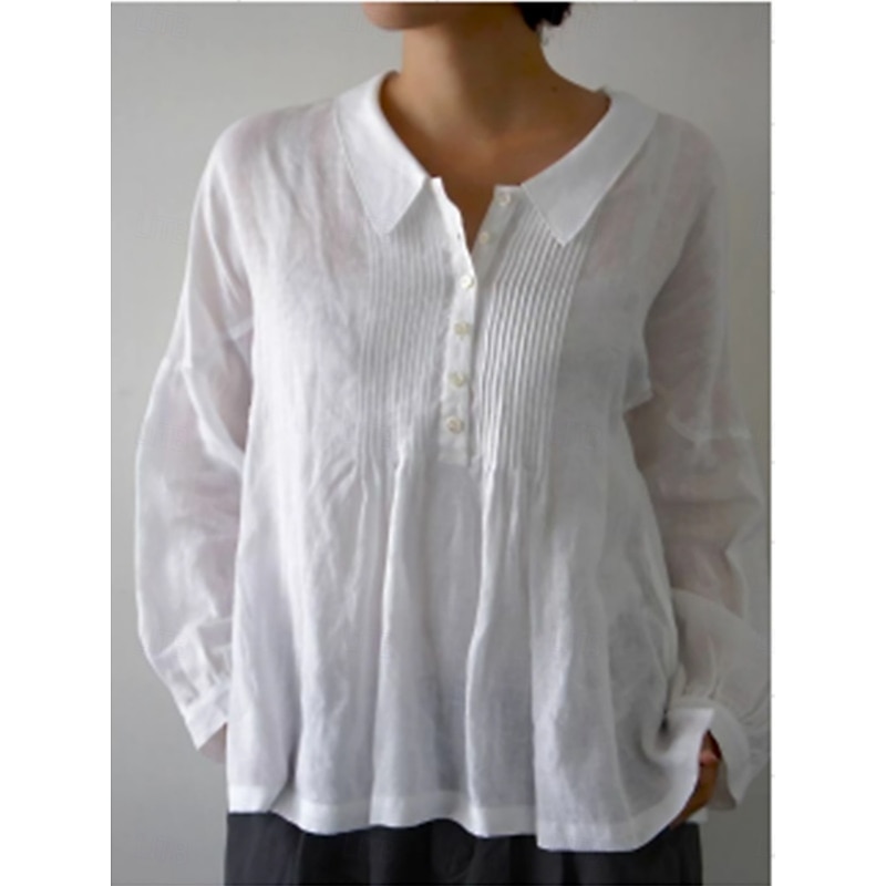 Women's Shirt Plain Basic Modern Long Sleeve Shirt Collar Regular Tops Daily Buttons White Summer