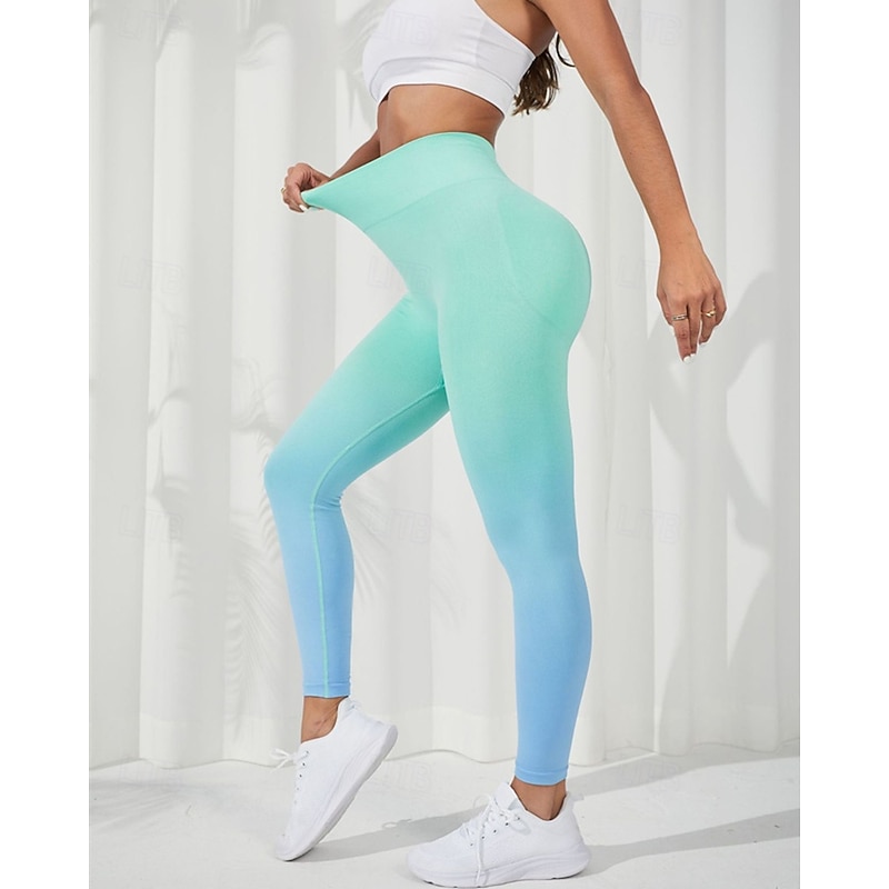 Women's Yoga Pants Yoga Leggings Elastic Waistband Butt Lift Tummy Control Pilates Gym Workout Workout Pants Color Gradient Pink Purple Green Fall Sports Activewear Stretchy Slim2