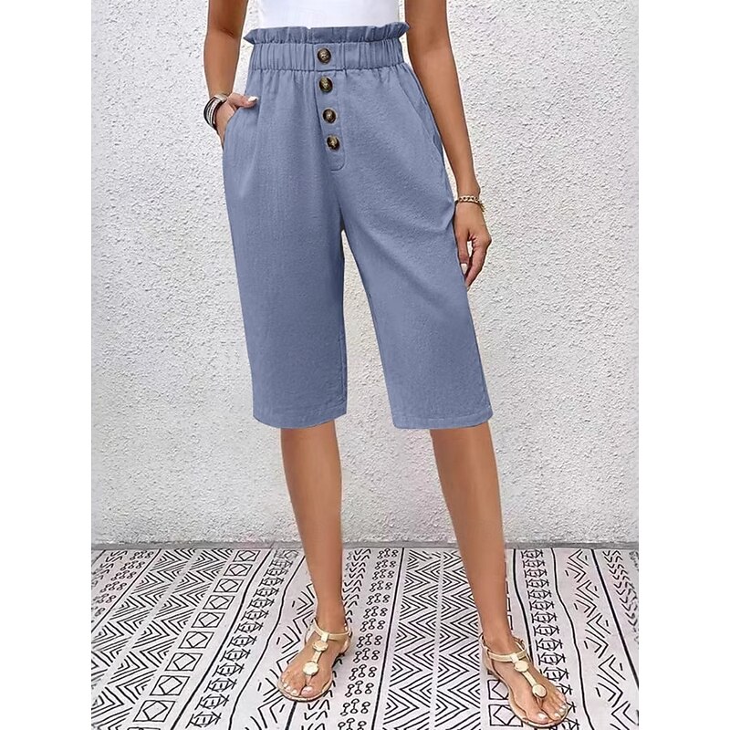 Women's Chinos Shorts Solid Color Capri Pants Basic Casual Knee Length High Waist Plain Pocket Elastic Waist Comfort Outdoor Micro-elastic Vacation Street Daily Navy-blue Dark Grey Black Light Blue2