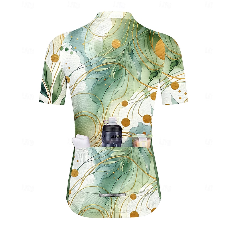 Women's Cycling Jersey Graphic Geometric Gradient Short Sleeve Bike Jersey Top with 3 Rear Pockets Sunscreen UV Resistant Quick Dry Reflective Strips Sports Green Clothing Apparel2