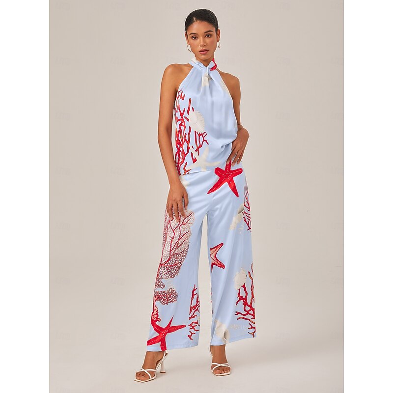 Vacation-Style Set With Ocean-Inspired Print