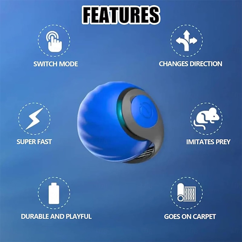 Electric Rolling Ball with Teasing Tail for Cats, Smart Interactive Cat Toy Ball, Automatic Moving Ball with Tail, Two-Speed Adjustment, Fun Indoor Play for Kittens and Cats3