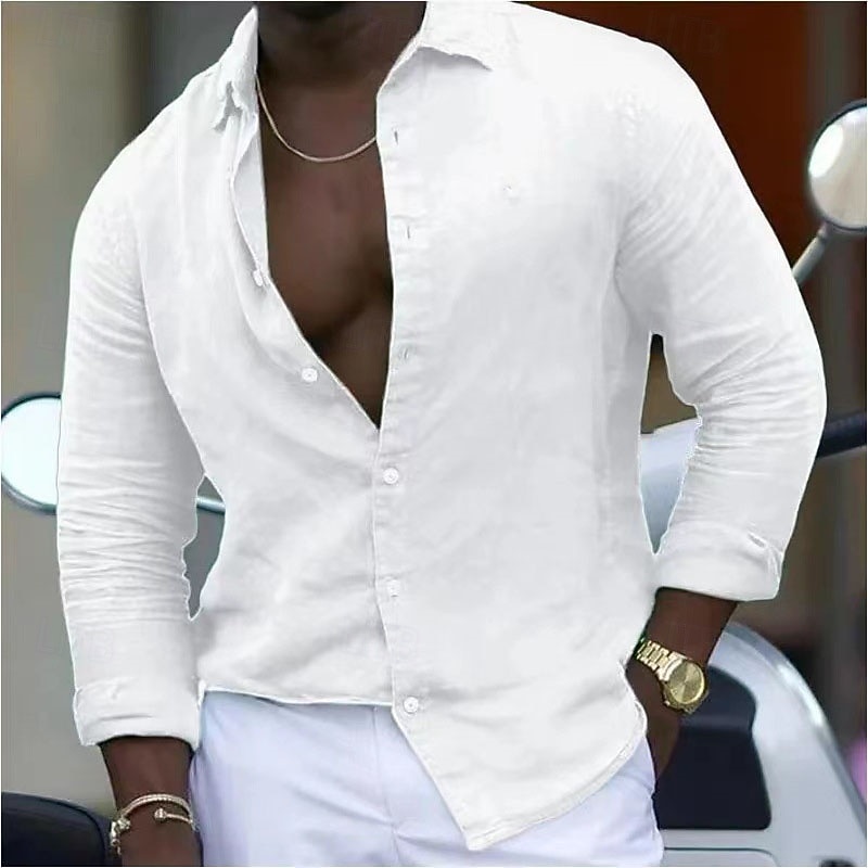 Men's Shirt Casual Shirt Button Up Shirt Plain Vacation Street White Pink Sky Blue Green Long Sleeve Lapel Spring & Summer Clothing Apparel Button-Down