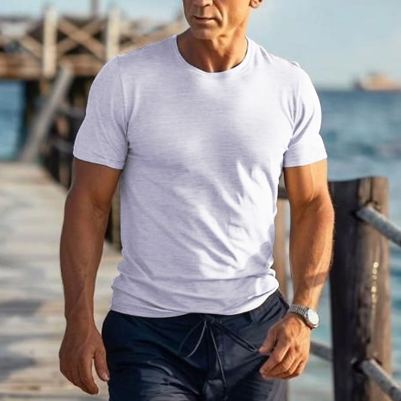 Men's T Shirt Short Sleeve Crew Neck Summer Plain Basic Classic Vacation Casual Daily Black White Red Top Tee for Men4