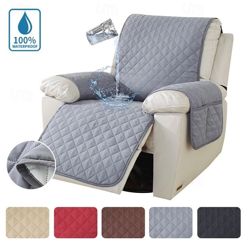 100% Waterproof Recliner Chair Covers, Recliner Cover Non-Slip Dog Chair Cover Furniture Protector Washable Slipcover with Pocket, Elastic Straps for Pets, Dogs
