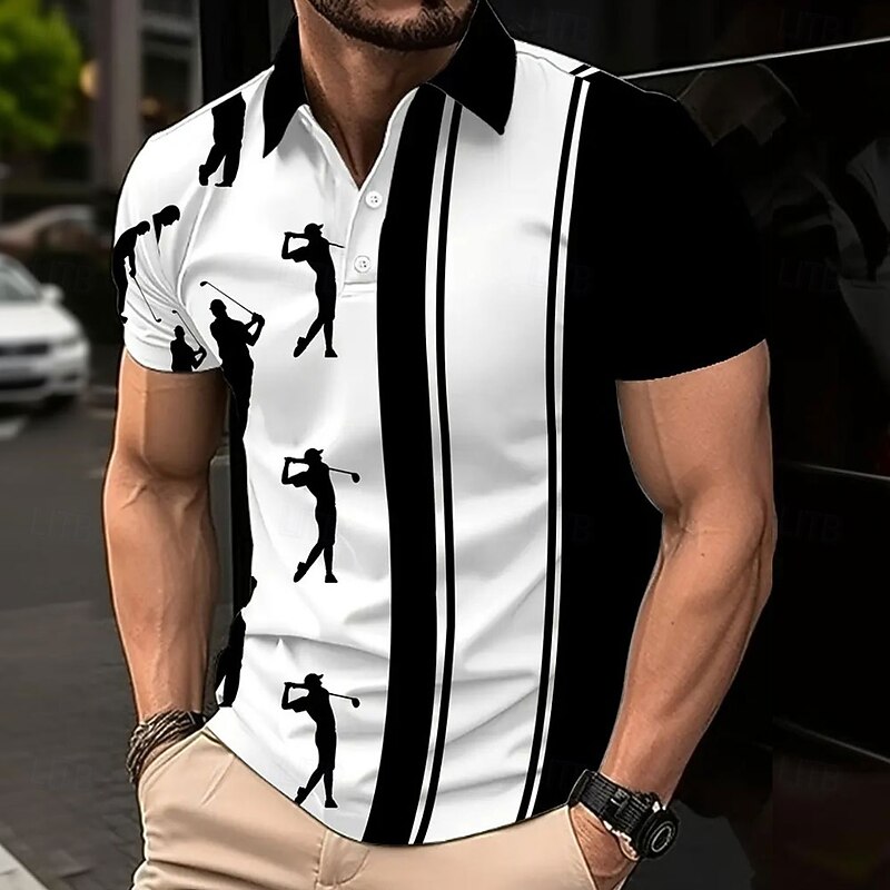Men's Graphic Polo Short Sleeve Polo Shirts Collared Shirts Casual Outdoor Sports Daily Wear 3D Print Summer Black-white