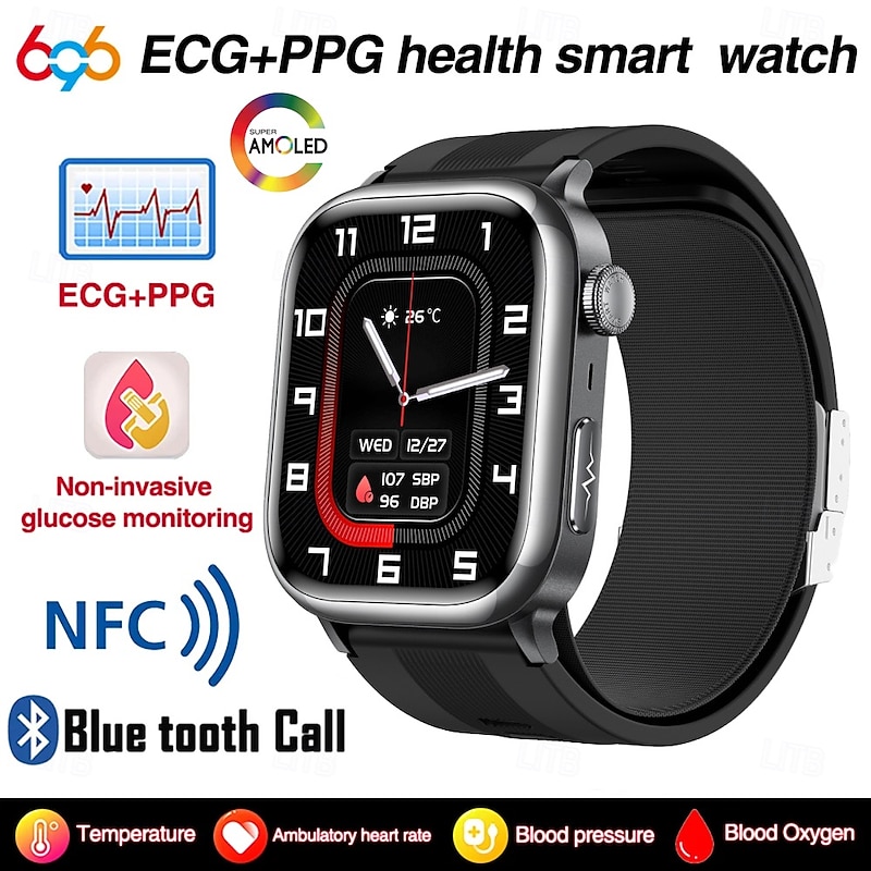 696 TK66 Smart Watch 2.06 inch Smartwatch Fitness Running Watch Bluetooth ECG+PPG Pedometer Call Reminder Compatible with Android iOS Men Hands-Free Calls Message Reminder IP 67 49mm Watch Case2