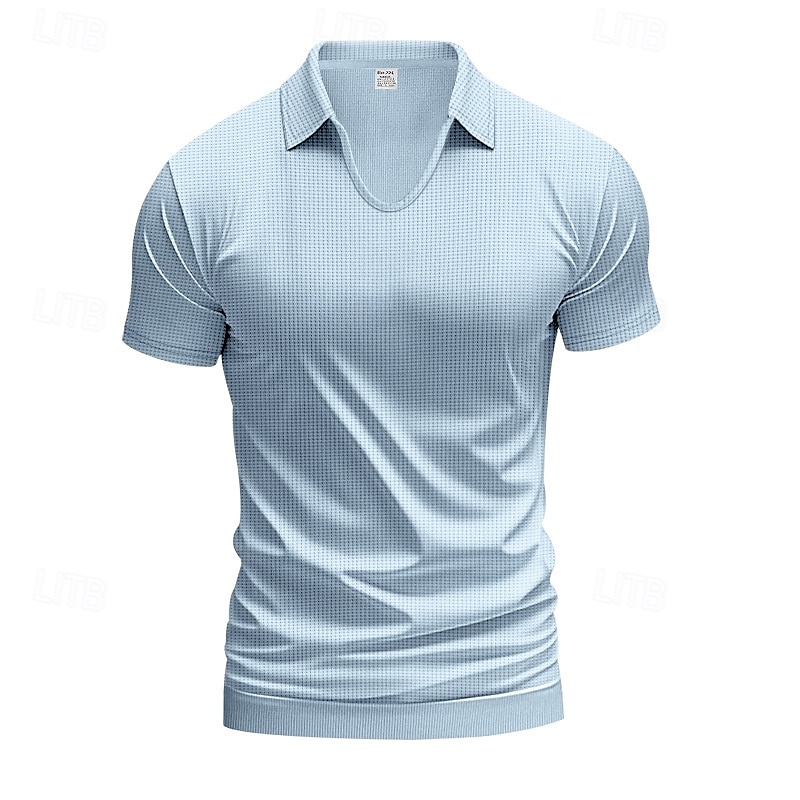 Men's Tee Short Sleeve Shirt Tee Top Short Sleeve V Neck Lapel Spring &  Fall Plain Fashion Designer Sexy Vacation Street Going out Apricot White Light Grey Top Tee for Men