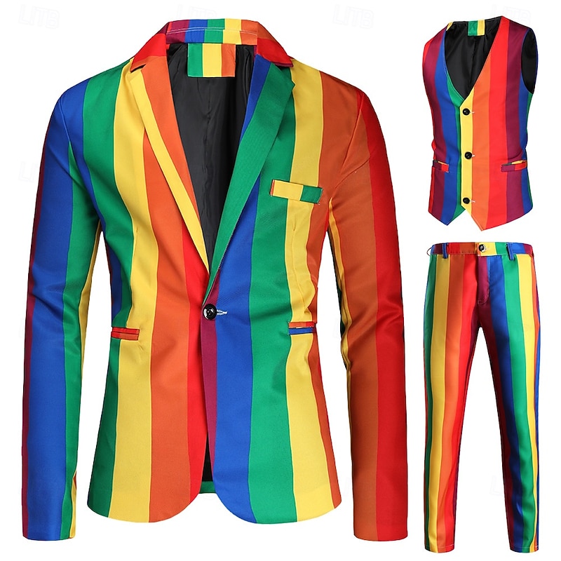 Halloween Outfits Rainbow Pride Suit Blazer Pride Rainbow Adults' Men's Halloween Carnival Pride Parade Pride Month Easy Halloween Costumes Dress Up