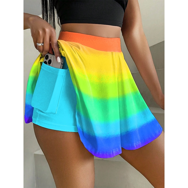 Women's Short Skirt culottes Fashion Casual Mini High Waist Skirts Graphic Gradient Micro-elastic Daily White Blue Rainbow Rose Red Summer Knit Polyester2