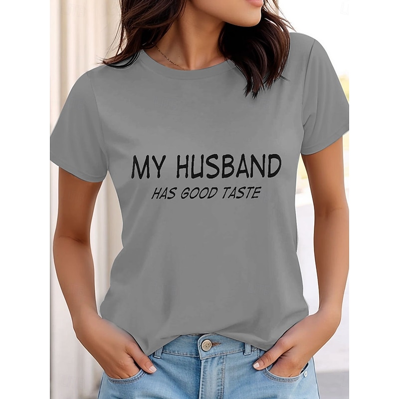 Women's Funny T Shirt Graphic Letter Stylish Casual Short Sleeve Crew Neck Regular Tops Daily Weekend Print Pink Blue Purple Gray Summer4