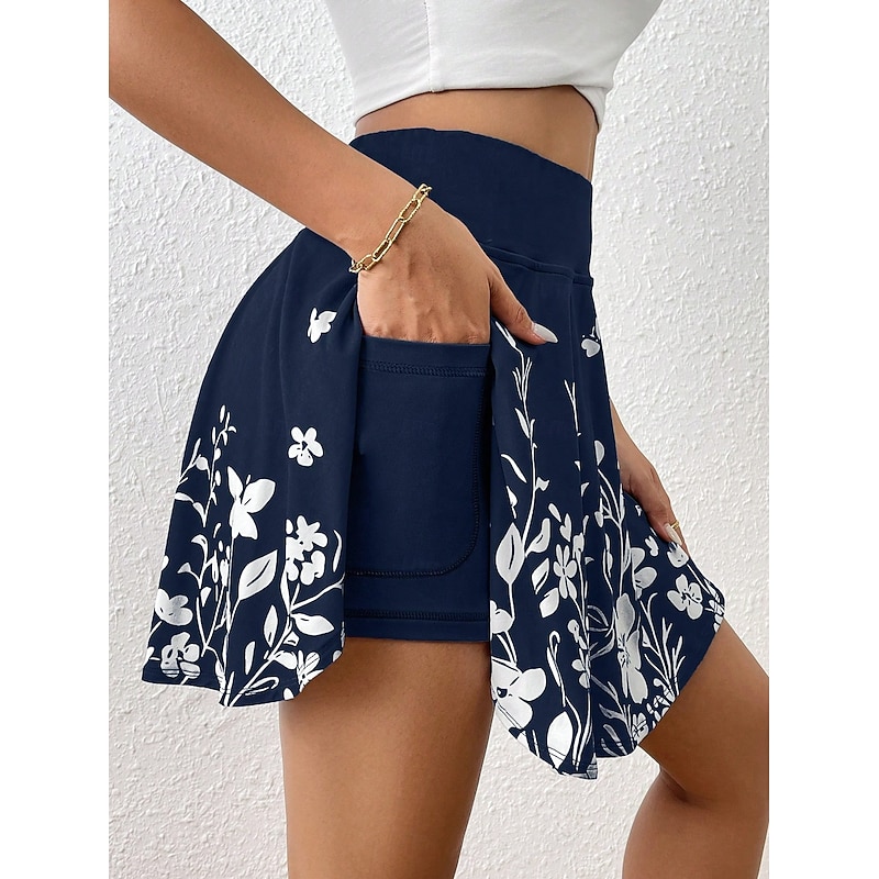 Women's Short Skirt culottes Slim Fashion Casual Mini High Waist Skirts Floral Graphic Stretchy Daily Pink Navy Blue Sky Blue Gray Summer Polyester2