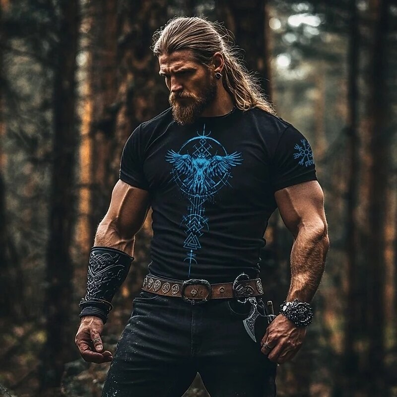 Men's Viking T Shirt Short Sleeve T shirt 3D Print Crew Neck Shirt Fashion Daily Basic Street Casual Daily Black 1 Black Black 2 Summer Spring All Seasons Clothing Apparel S M L XL XXL XXXL3
