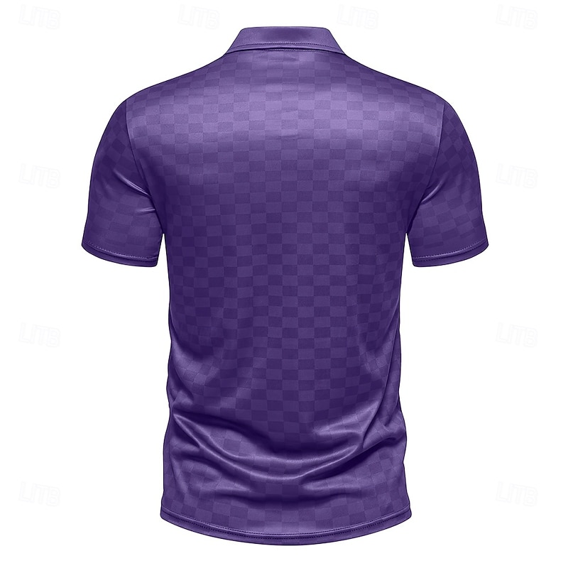 Men's Plaid Polo Short Sleeve Polo Shirts Collared Shirts Business Casual School Outdoor Daily Wear 3D Print Summer Blue Dark Green Purple2
