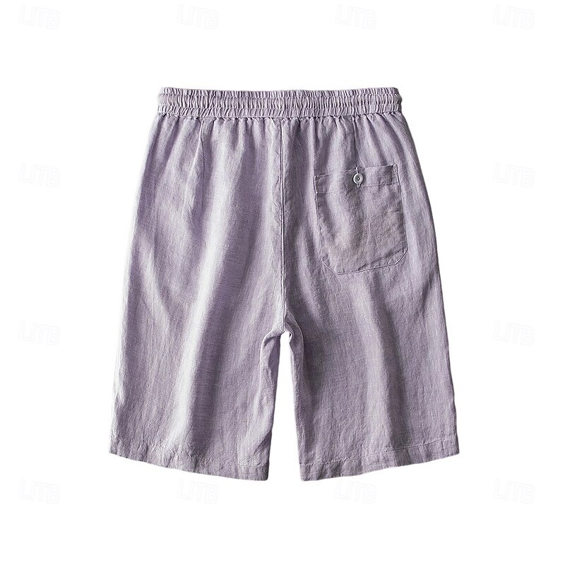 Men's Linen Shorts Solid Color Knee Length Outdoor Casual Daily Vacation Ethnic Style Denim Blue Light Khaki Inelastic3