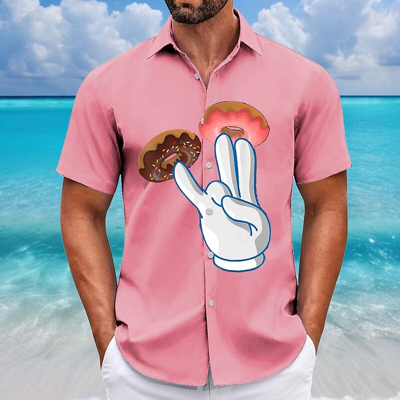 Men's Novelty Funny Donuts Shirt Summer Hawaiian Shirt Button Up Shirt Short Sleeve Hawaiian Resort Vacation Holiday Beach Wear Summer Spring Turndown 3D Print Collared Shirts Pink Blue Green2