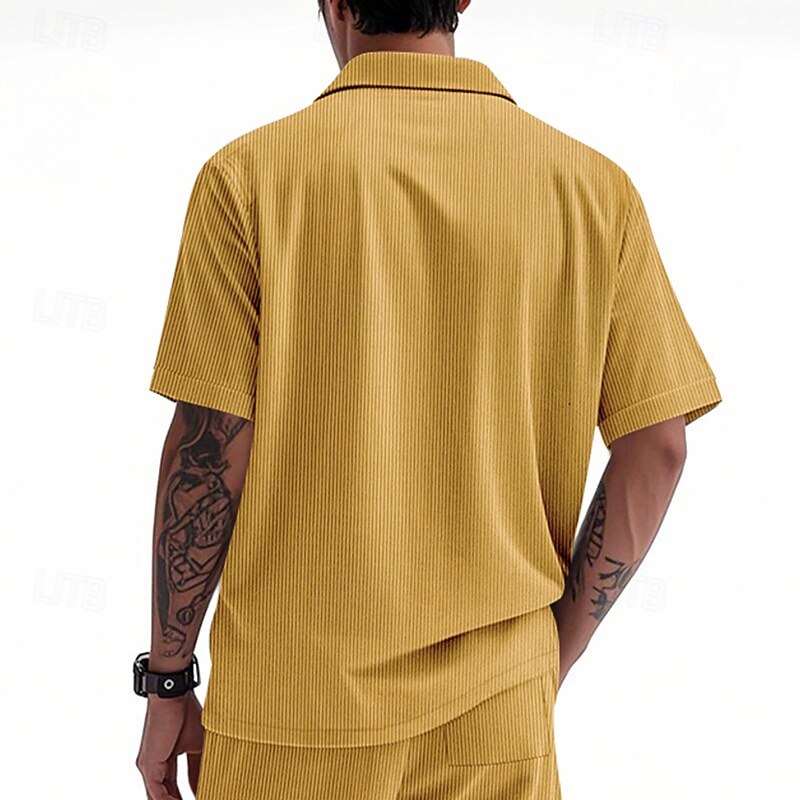 Men's Shirt Summer Shirt Casual Shirt Beach Shirt Button Up Shirt Black White Yellow Navy Blue Brown Short Sleeve Plain Lapel Vacation Hawaiian Front Pocket Clothing Apparel Polyester Fashion Casual3