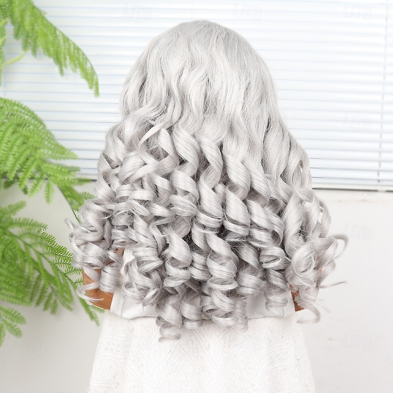 Synthetic Lace Wig Curly Style 18 inch Gray Middle Part 13x4 Lace Front Wig Women's Wig Gray&White4