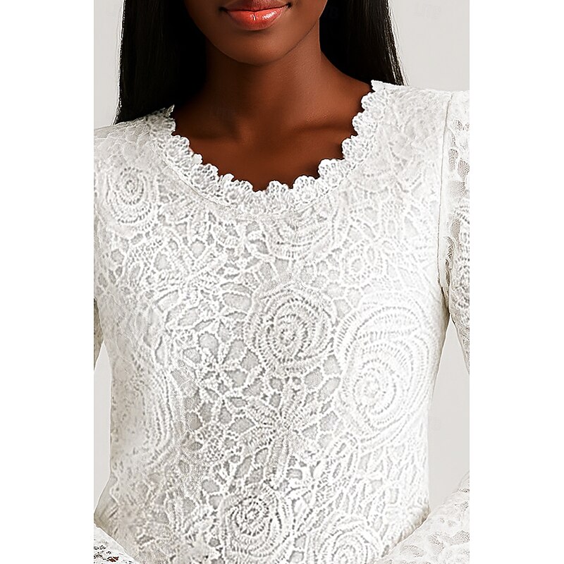 Women's Lace Tops Plain Stylish Modern Long Sleeve Crew Neck Regular Tops Daily Holiday Lace White Summer3
