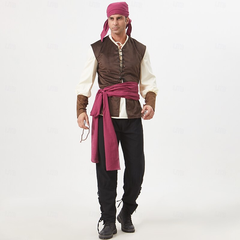 Medieval Renaissance Outfits Halloween Group Couples Costumes Pirate Viking Fancy Dress Men's Women's Pirate Halloween Carnival Performance LARP Ren Faire Adults' Vest Shirt Pants2