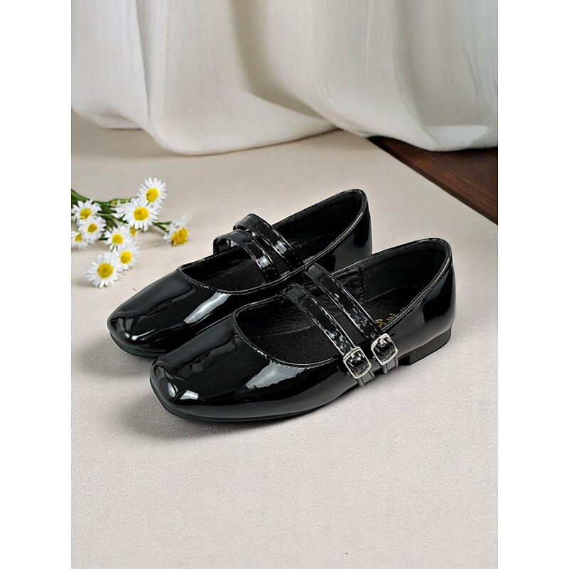 Little Girls' Double Strap Patent Mary Jane Flats – Classic Buckle School Shoes for Daily Wear and Uniform Use2